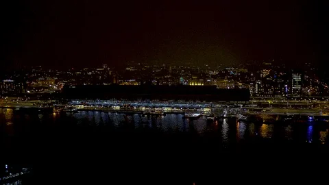 View from the Amsterdam Tower on the Amsterdam Central train station at night Stock Footage 90357762