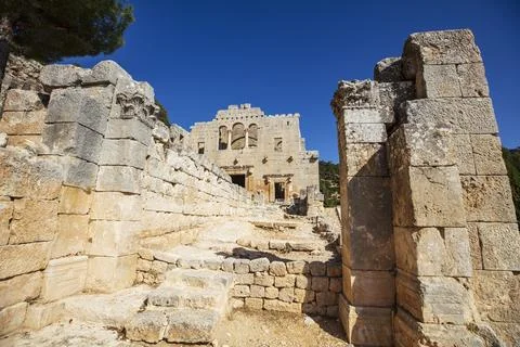 A view from the Ancient Alahan Monastery in Mut, Mersin, Turkey Stock Photos
