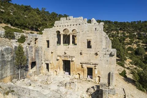 A view from the Ancient Alahan Monastery in Mut, Mersin, Turkey Stock Photos