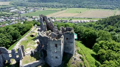 View of the ancient Brekov castle ruins from a drone Stock Footage 276166764