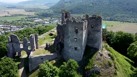 View of the ancient Brekov castle ruins from a drone Stock Footage 276166774