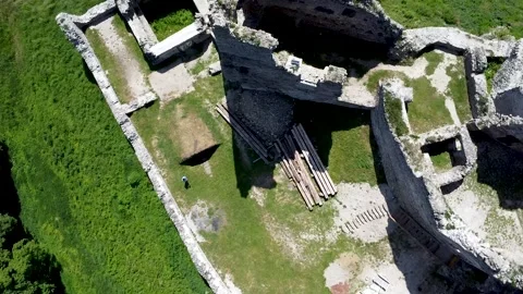 View of the ancient Brekov castle ruins from a drone Stock Footage 276168173