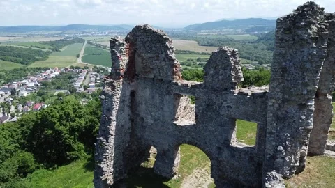 View of the ancient Brekov castle ruins from a drone Stock Footage 276169511