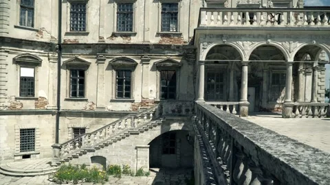 View of Ancient Building with Large Windows and a Staircase Video stock 106845079