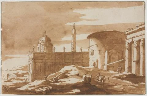 View of Ancient Buildings, second half 17th century. Jacob van der Ulft (Du.. Ilustración de archivo