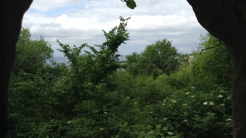 View from the ancient cave in mountains at Mangup Kale - Crimea , Russia Stock Footage 73766019
