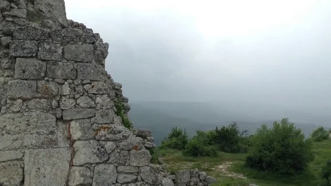 View of ancient citadel in mountains at Mangup Kale - Crimea , Russia Stock Footage 73766029