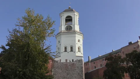 View of The ancient Clock Tower in the city of Vyborg Video stock 120935053