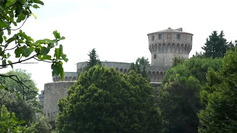 View of ancient Fortezza Medicea, medieval fortress in Volterra, Tuscany, Italy Видео 97536040