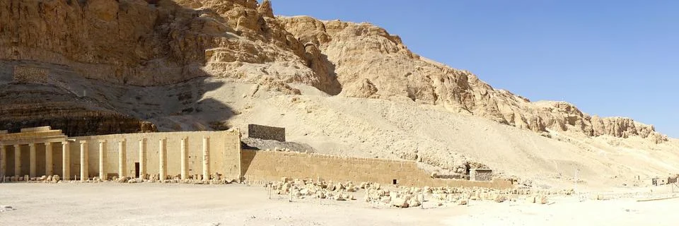 View of Ancient Mortuary Temple of Hatshepsut in Deir El-Bahri Egypt Showca.. Stock Photos