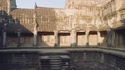 View of ancient pool in Angkor Wat temple Stock Footage 88411108