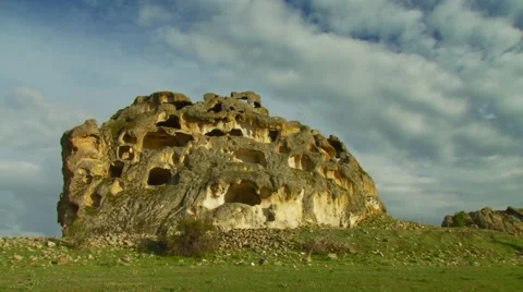 View of ancient rock formation in turkey Stock Footage 60691727