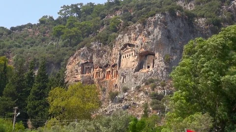 View of Ancient Rock Tombes Stock Footage 70042653