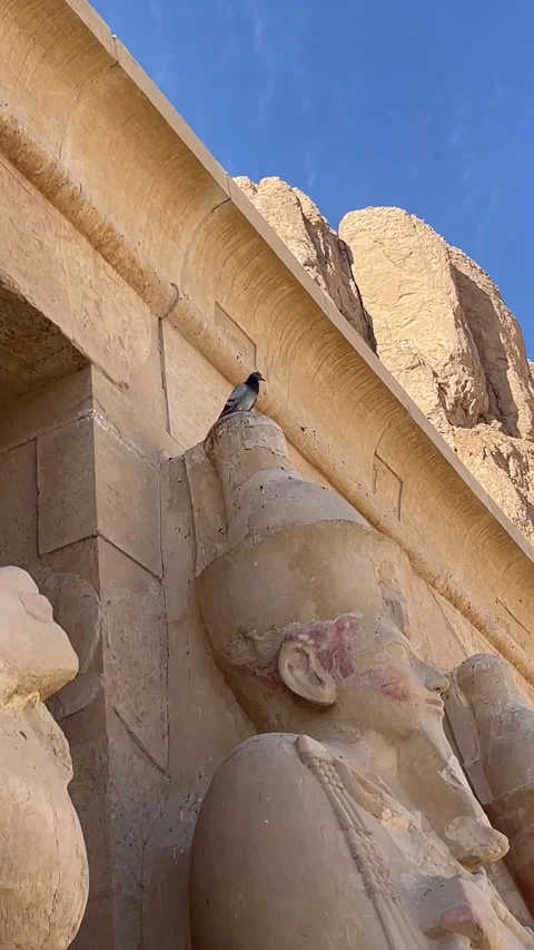 A view of an ancient statue, low angle shot, push in shot, pull out shot Stock Footage 304106606