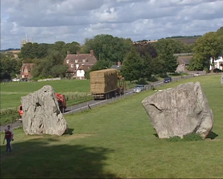 View from ancient Stone circle at Avebury village Stock Footage 39691844
