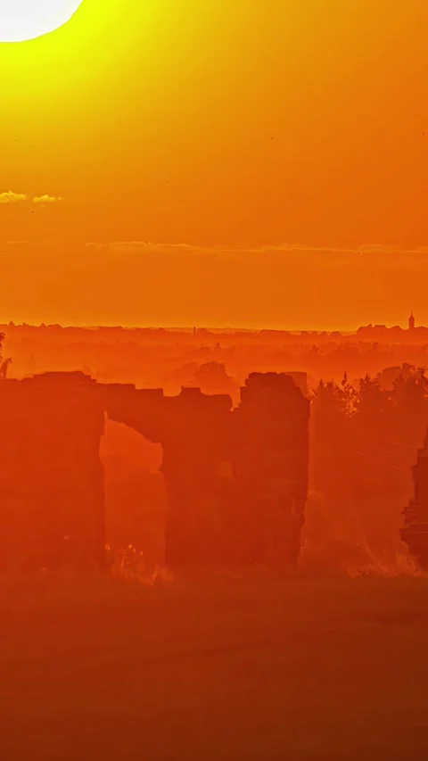 View of ancient stone ruins at sunset in Latvia. Stock Footage 339952046