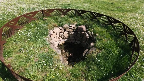View of Ancient Stone Well at Campa Torres Archaeological Park, Gijon, Spain Stock Footage 337116143