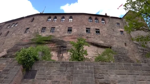 View of the ancient wall of the Sinwell Castle, Sinwellturm of Nuremberg Castle Stock Footage 274365878