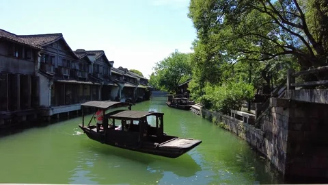 View of Ancient water town of Wuzhen, China Stock Footage 276638053