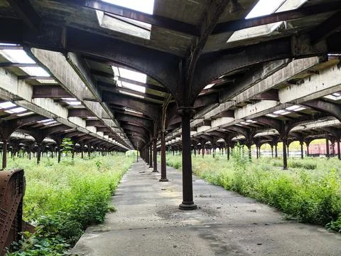 View of and old, empty and abandoned train station in New Jersey Stock Photos