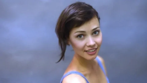 The view and the scene of how a beautiful young brunette Stock-Footage 129734083