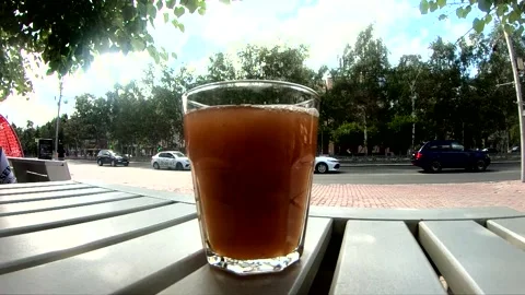 View and scene of the juice, a refreshing drink in a glass Stock-Footage 129714894