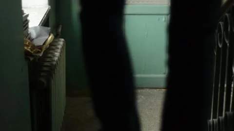 The view and the scene of a man walking, going down Stock-Footage 129732924