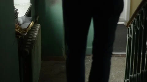 The view and the scene of a man walking, going down Stock-Footage 129732987