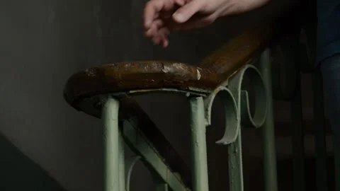 The view and the scene of a man walking, going down Stock-Footage 129733717