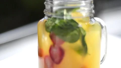 View and scene of a refreshing fruit drink Stock-Footage 129714727