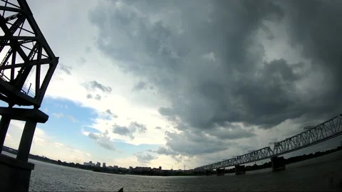 View and scene of the river, the bridge and the opposite city Stock-Footage 129714160