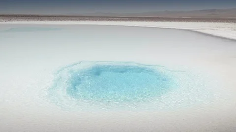 View and suerfaces of the Hidden Lagoons of Baltinache. San Pedro de Atacama, Stock Footage 129110540