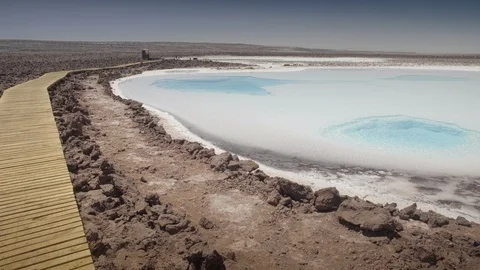 View and suerfaces of the Hidden Lagoons of Baltinache. San Pedro de Atacama, Stock Footage 129110608