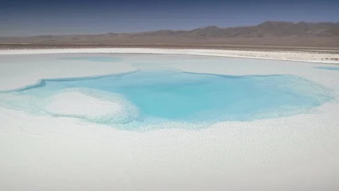 View and suerfaces of the Hidden Lagoons of Baltinache. San Pedro de Atacama, Stock Footage 129110651