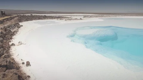 View and suerfaces of the Hidden Lagoons of Baltinache. San Pedro de Atacama, Stock Footage 129110925