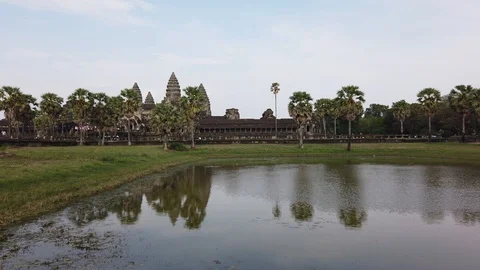 View of Angkor Wat temple across the lake. Stock Footage 105878003