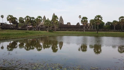 View of Angkor Wat temple across the lake. Stock Footage 105878112