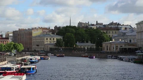 View from the Anichkov bridge on the Fontanka Stock Footage 53022487