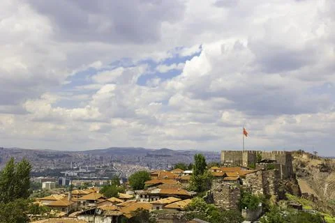 View of Ankara from Ankara Castle with cloudy sky on the background Stock Photos