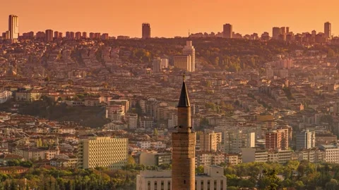View from Ankara Castle in the sunset Stock Footage 137828145