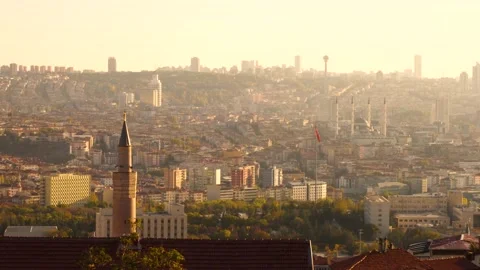 View from Ankara Castle in the sunset Stock Footage 142667470