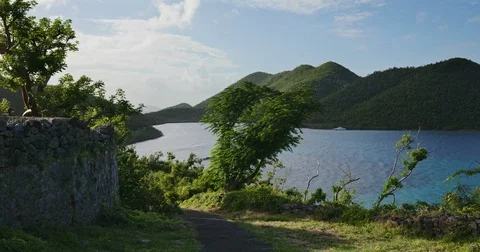 View from Annaberg ruins, St John, post hurricane Irma Stock Footage 83887516