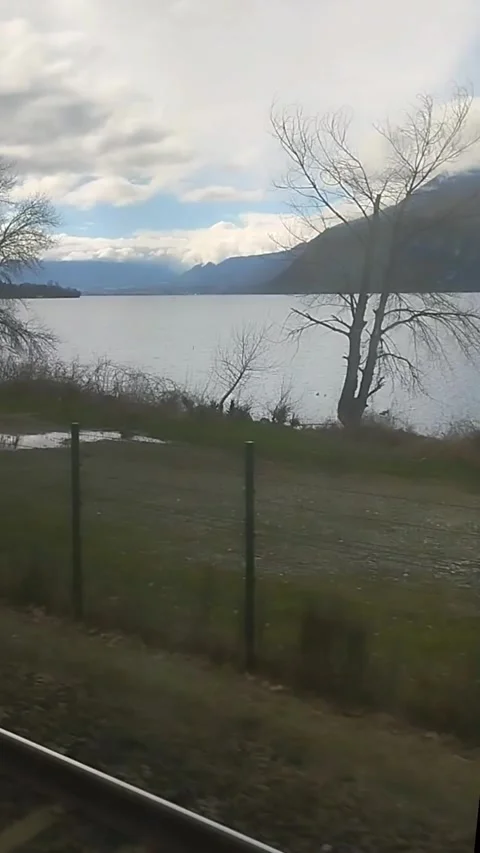View of Annecy's Lake From a Moving Train. Video stock 281498989