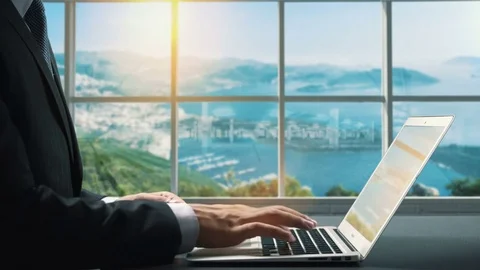 View of Antalya Turkey .Close up hand Businessman using laptop Stock Footage 83735518