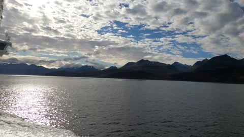 View from Antarctic cruise ship floating to Ushuaia through Beagle Channel Видео 335196887