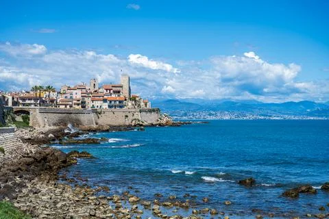 View to Antibes from the beach Stock Photos