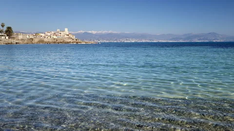 View of Antibes Old Town, Beach and Mountains Stock Footage 234921598