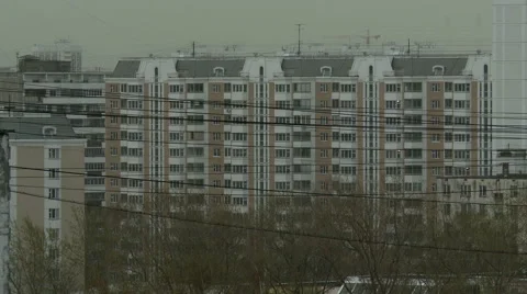 View of apartment building on overcast day Stock Footage