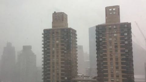 View from apartment building window of blizzard in New York City Manhattan NYC Stock Footage 91218409