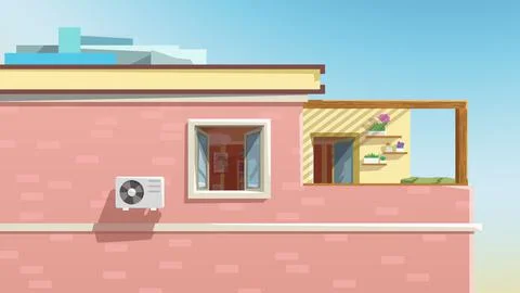 View on apartment through window red building Stock Illustration